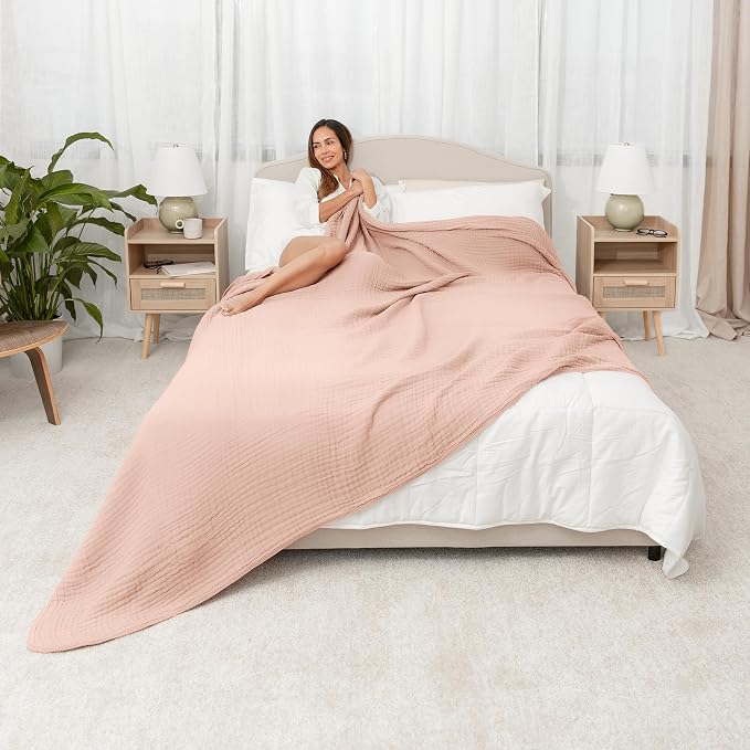 Comfy Cubs Adult Muslin Blanket 90x90” Queen Swaddle Blankets, Blush | 6 Layer Soft, Breathable & Lightweight Muslin Adult Blanket - Machine Washable & Designed in the US Bedding for All Seasons