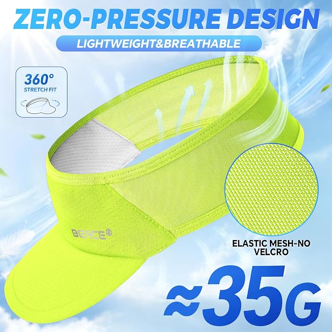 BEACE Sun Visor Hat Women Men-Sports Lightweight Wicking Stretchy Sunvisor Cap for Golf Tennis Running Pickleball Beach