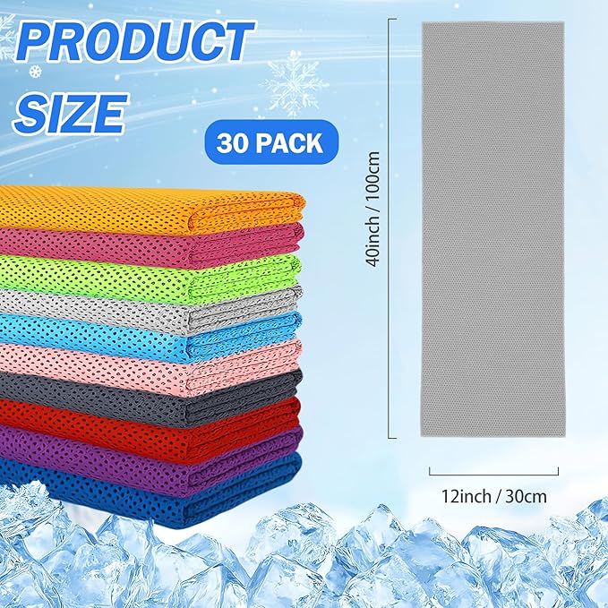 30Pack Cooling Towels Bulk Ice Microfiber Wraps for Neck and Face | Large Size 40"x12" Breathable Soft Chilly Sweat Rag Neck Towels for Workout Gym Yoga Golf Running Sport Dark Blue