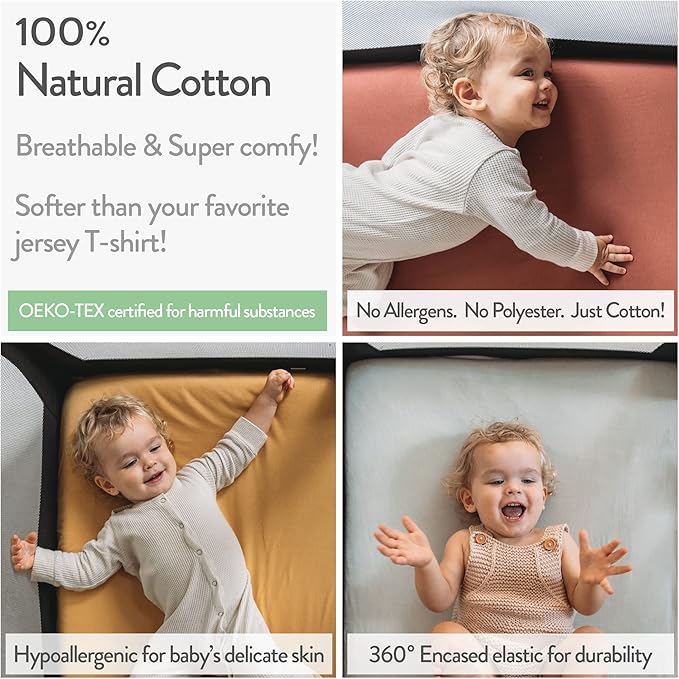 Joey + Joan Pack and Play Sheets Fitted – Compatible with Graco Pack n Play Playard Crib and Other 27 x 39 Inch Playpen Mattress – Buttery Soft 100% Cotton – Dusty Blue + Navy – 2 Pack