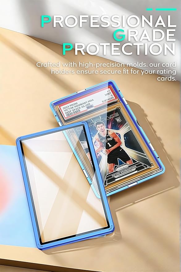 UV-Resistant Magnetic Metal Slab Case for 35pt PSA, BGS, CGC Graded Cards. High Alumina Glass, Multi-Point Magnetic Lock, Durable Metal Frame, Stackable Design. Purple