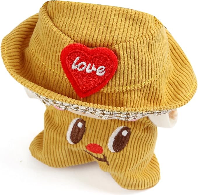 3-Piece Doll Clothes for Labubu & 17cm Dolls – Stylish Fisherman Hat Set, Kawaii Doll Outfits with Accessories for Collectors or Display - Yellow Smiley (No Dolls)