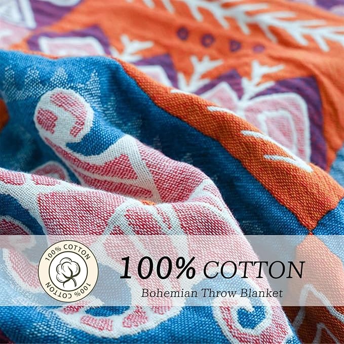 MSGKV Boho Throw Blanket 60"x80" 100% Cotton Checkered Throw for Couch | 100% Cotton Throw, Checkered Pattern, Reversible Woven, Lightweight Comfort, Farmhouse Decor, All Seasons, Machine Washable