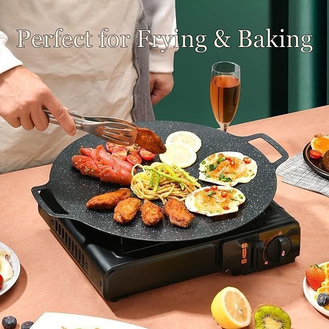 Non-stick Round Baking Pan, Korean Grill Pan for Indoor Cooking, Multifunctional Frying and Baking Pan with Tool for Home Kitchen BBQ (30cm/12in)