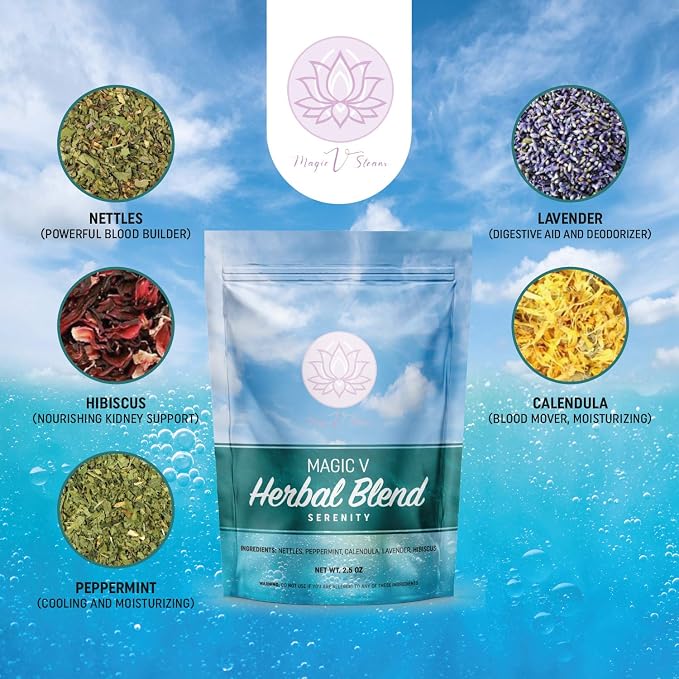 Magic V Serenity Yoni Steam Herbs for Women – Relaxing Steam Kit with Lavender, Chamomile, Rose & Calendula – Natural Self Care, Soothing Relief & Feminine Wellness – 6 Steam Bags