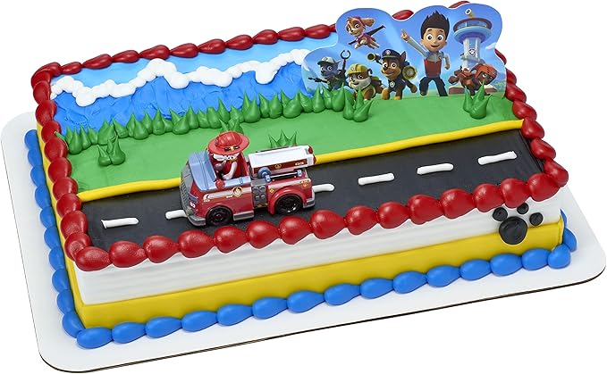 DecoSet Paw Patrol Just Yelp for Help Cake Topper, 2-Piece Decorations with Marshall in Fire Engine and Background for Fun After the Birthday Party