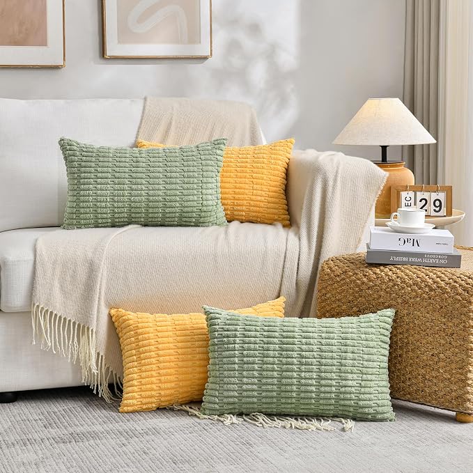 Fancy Homi 4 Packs Decorative Throw Pillow Covers for Living Room Couch Bed, Modern Farmhouse Boho Home Décor Accent Cushion Case, 20" x 12", Yellow Green Series