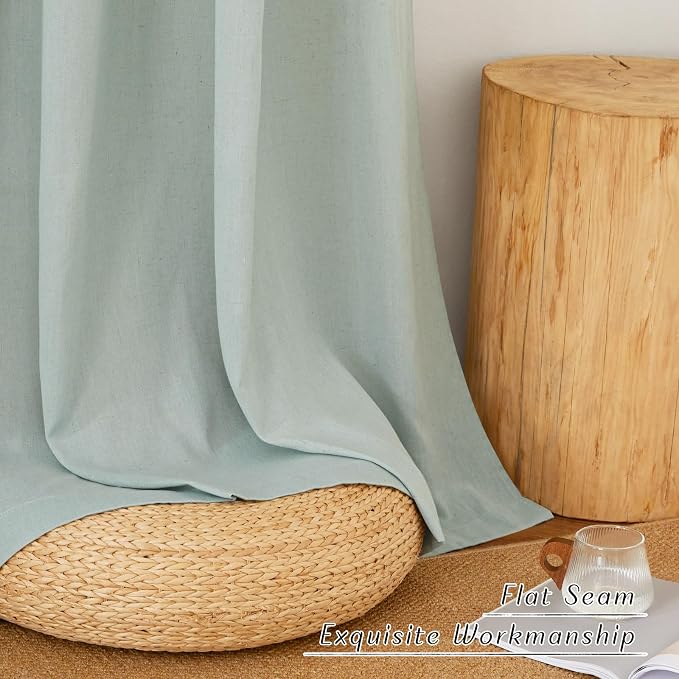 NICETOWN Linen Flax Semi Sheer Curtains 92" Length, Grommet Window Treatments Privacy Added with Light Penetration Vertical Drapes for Loft/Home Office, Sage Green, W55 x L92, 2 Panels