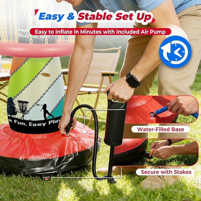 EKEPE Inflatable Disc Golf Basket - Inflatable Throwing Game for Kids and Adults, Portable Disc Golf Target Set with 6pcs Disc Golf Disc and Carry Bag for Backyard, Indoor or Outdoor