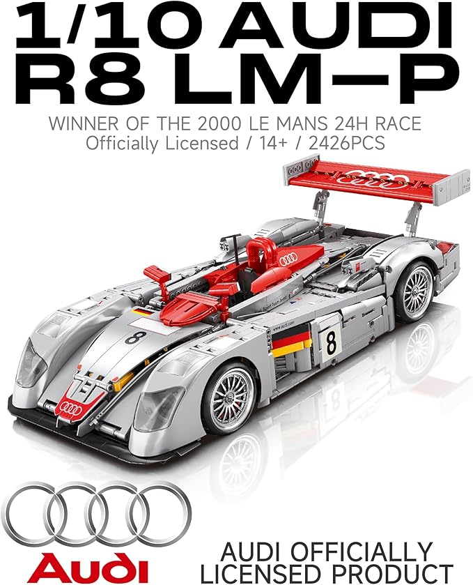 Audi R8 LM-P 24H Le Mans Winner, Collectible Race Car Building Kit for Adults Teens, 1:10 Scale Racing Techinc Car Model, Home or Office Décor Gift for Motorsport Fans Age 14+ (2,426 PCS)