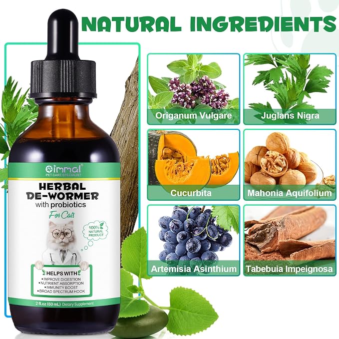 2Packs Specifically Formulated for Cats, Cats Natural Broad Spectrum Treatment Intestinal Defense with Probiotic,Herbal Cleanse, Digestive Support for All Cat Breeds, Gut Health, Puppy & Kitten