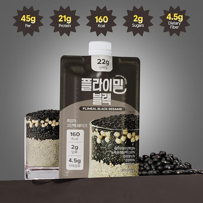 Flimeal Black Sesame Protein Shake, With Crunchy Protein Balls, Protein Smoothie Powder - 22g Protein, Low Sugar, Keto-Friendly Meal Replacement Shake, 1.59oz, 7packs, 7 Servings (7 Packs X 1.59 oz)
