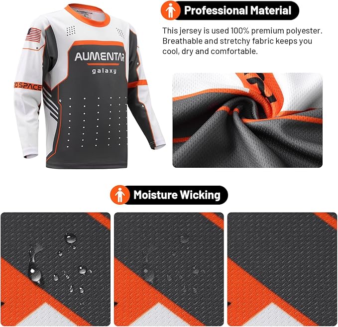 Kids Cycling Jersey Long Sleeve Dirt Bike Motocross Shirt, BMX Off-Road Racing Clothing