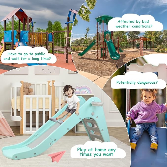 Arlopu Freestanding Kids Slide, Toddler Slide Climber with Basketball Hoop & Ball, Baby Playset w/Long Slope, for Boys and Girls Birthday, Sturdy Playground Toy for Indoor Outdoor (Robin Egg Blue)
