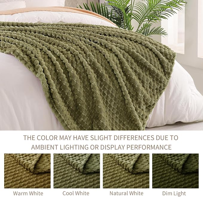 Exclusivo Mezcla 3D Fleece Queen Size Blanket for Bed, Olive Green | Extra Soft Fuzzy Plush Lightweight Bed Blankets, Cozy Fluffy Decorative Blankets for All Seasons, 90x90 Inches