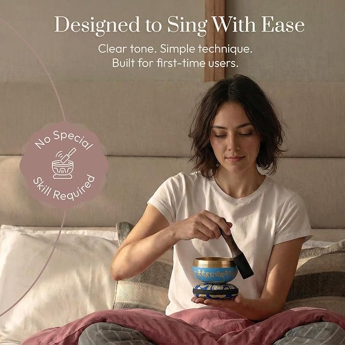 Silent Mind Tibetan Singing Bowl Set – Easy to Play & Beginner Friendly Meditation Bowl with Cushion, Mallet & Case | Stress Relief & Mindfulness | Gift-Ready
