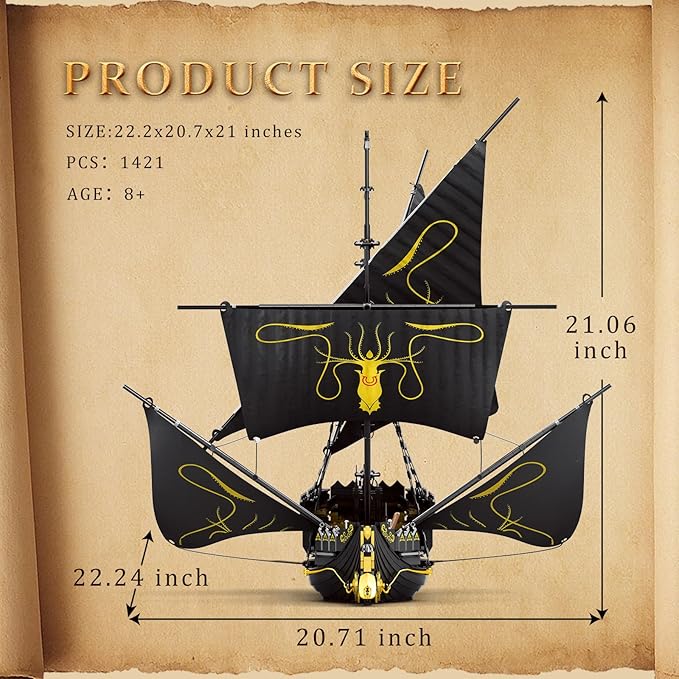 Reobrix Pirate Ship Building Blocks Kits, MOC Black Pearl Ship Model 66022, Sail Boat Construction Toys, Collectible Display Home Office Decor, Gift for Adults Girls Boys 14+