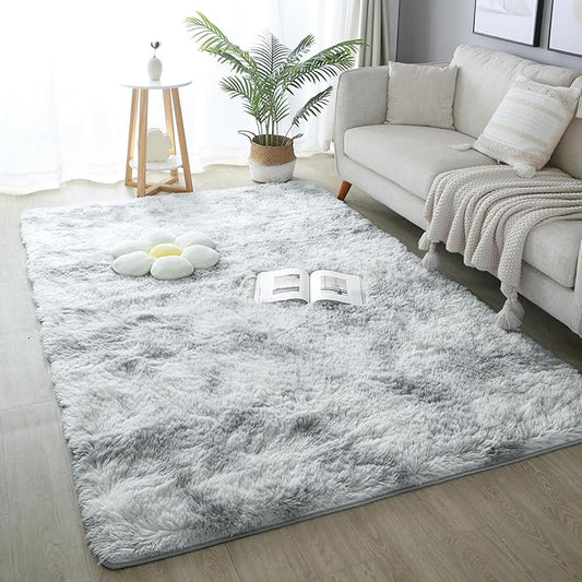 5x8 Light Grey Fluffy Shag Rug for Bedroom, Plush Washable Carpet | Area Rug for Living Room, Kids Nursery, Boys Dorm Room, Non Slip Shaggy Floor Carpet