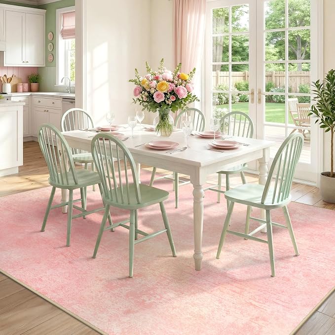 RELEANY Washable 6'x9' Abstract Area Rug for Living Room Light Pink | carpet for bedroom, kitchen, office, hallway and entryway, printed pattern, non-slip, soft, stain-resistant, easy to clean