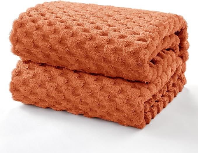 EXQ Home Fall Throw Blanket for Couch or Bed - 3D Imitation Turtle Shell Jacquard Decorative Fleece Blankets - Cozy Soft Fuzzy Flannel Blanket Suitable for All Seasons(50"×60",Orange)