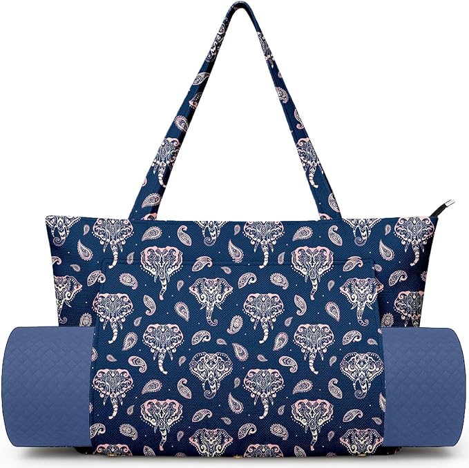 Yoga Bag for Women, Large Canvas Yoga Mat Tote Bag with Yoga Mat Carrier - Large Mat Pocket Fitness Tote for Pilates, Gym, Travel, Office & Beach