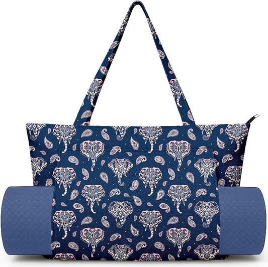 Yoga Bag for Women, Large Canvas Yoga Mat Tote Bag with Yoga Mat Carrier - Large Mat Pocket Fitness Tote for Pilates, Gym, Travel, Office & Beach
