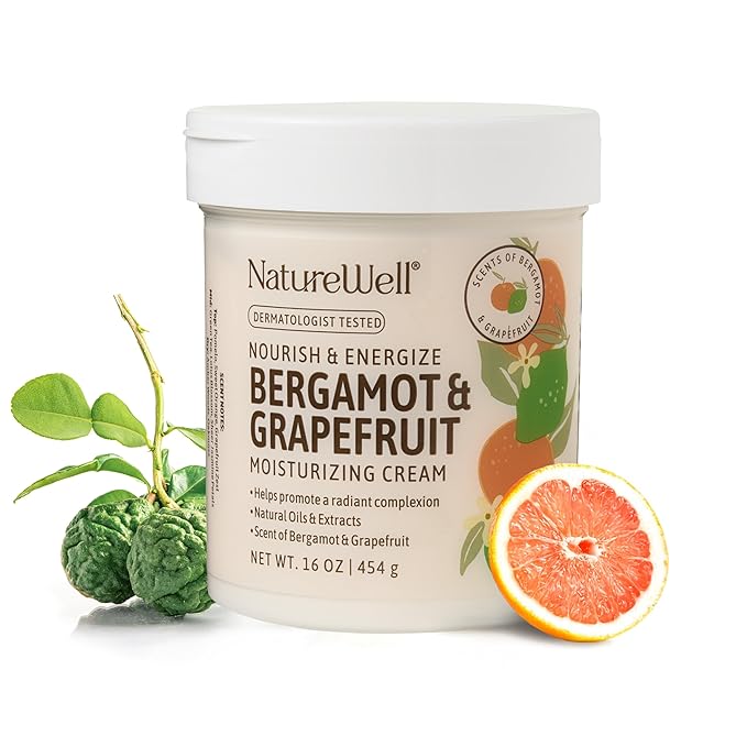 NATURE WELL Bergamot & Grapefruit Nourish & Energize Moisturizing Body Cream for Dry Skin, Infused with Natural Oils & Extracts, Non-Greasy, Lightweight, Helps Promote a Radiant Complexion, 16 Oz