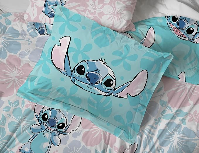 Jay Franco Disney Lilo & Stitch Full Comforter Set - 7 Piece Bedding Includes Sheet Set & Pillow Covers - Super Soft Kids Floral Bedding