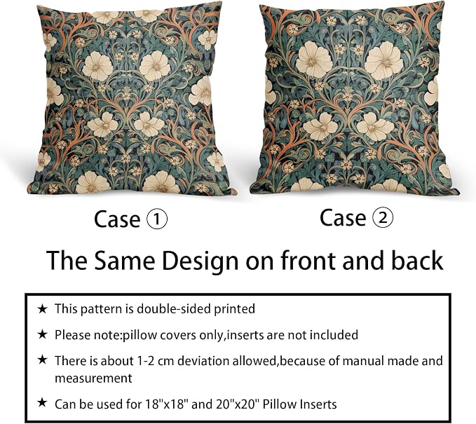 Vintage Floral Lumbar Pillow Covers 16x16 Inch Orange Whtie Green Toile Flowers Pillow Cases Chinoiserie Aesthetic Tapestry Linen Cushion Case Farmhouse Home Decor For Sofa Couch Porch Outdoor Set 2