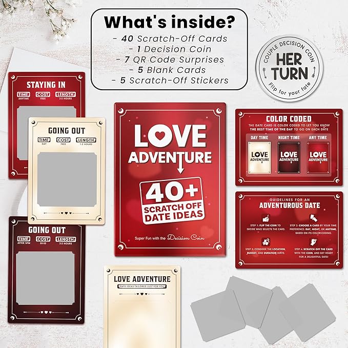 Love Adventure - 40+ Fun & Romantic Scratch Off Date Night Ideas for Couples, Ideal Gifts for Anniversary, Girlfriend Birthday Gift, Bridal Shower Gift, Wedding Gifts for Couples 2025
