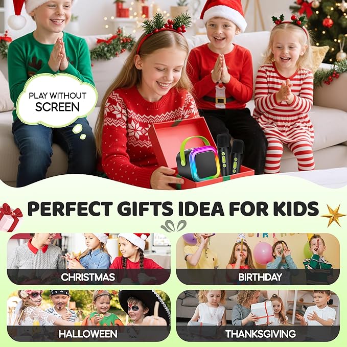 Karaoke Machine for Kids, 2026 TOP Toys Birthday Gifts Ideas for Girls Ages 4, 5, 6, 7, 8, 9, 10, 12+ Years Old, Portable Mini MP3 Player with 2 Wireless Mics for Party