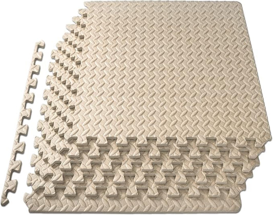 ProsourceFit Exercise Puzzle Mat 1/2-inch, EVA Interlocking Foam Floor Tiles for Home Gym, Workout Equipment, Kids Play Areas, Beige, 24 Sq Ft - 6 Tiles