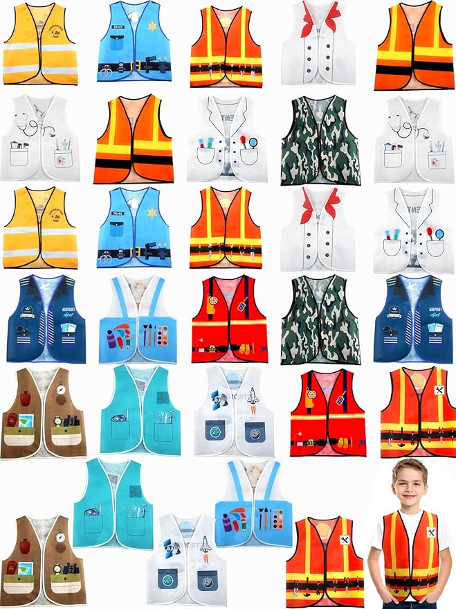 30 Pcs Kids Community Helper Dress Up Vest Bulk Occupation Costume Career Cosplay Clothes for Toddlers Role Pretend Play