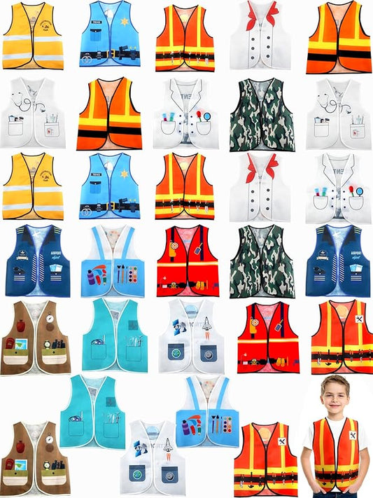 30 Pcs Kids Community Helper Dress Up Vest Bulk Occupation Costume Career Cosplay Clothes for Toddlers Role Pretend Play