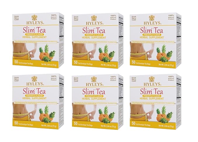 Hyleys Slim Tea Weight Loss Herbal Supplement with Pineapple - Cleanse and Detox - 50 Tea Bags (6 Pack)