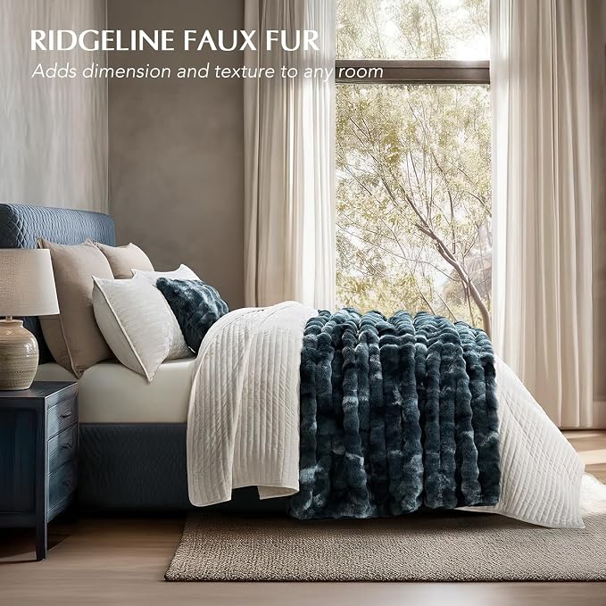 Faux Rabbit Fur Bubble Throw Blanket, 50"x60", Marble Deep Indigo | Ultra Soft, Luxury Faux Rabbit Fur Throw, Thick Warm Bubble Blanket, Cozy Fluffy Reversible, for Bed, Couch, Chair, Sofa