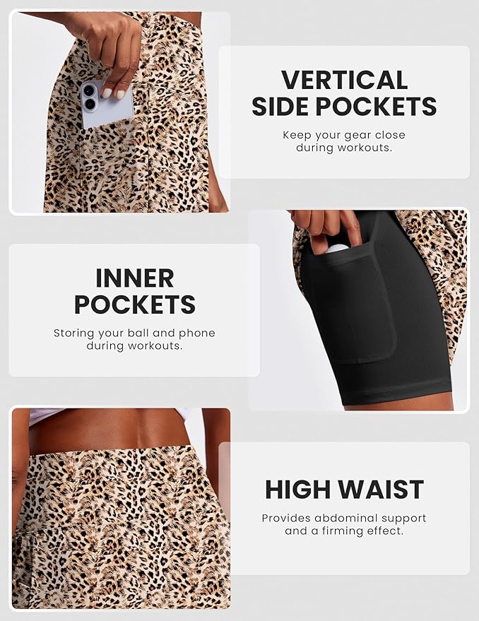 PINSPARK 19" Knee Length Skorts for Woman with Pockets UPF 50+ Golf Skirts | 4 Pockets, Built-in Shorts, High Waisted & Tummy Control, Moisture-wicking for Golf Athletic Tennis Workout Casual