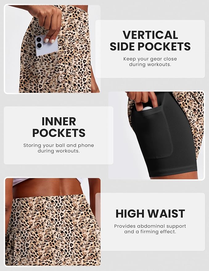 PINSPARK 19" Knee Length Skorts for Woman with Pockets UPF 50+ Golf Skirts | 4 Pockets, Built-in Shorts, High Waisted & Tummy Control, Moisture-wicking for Golf Athletic Tennis Workout Casual