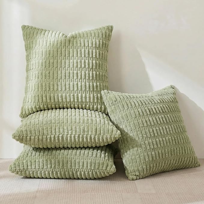 Fancy Homi 4 Packs Decorative Throw Pillow Covers for Living Room Couch Bed, Modern Farmhouse Boho Home Décor Accent Cushion Case, 20" x 20", Sage Green