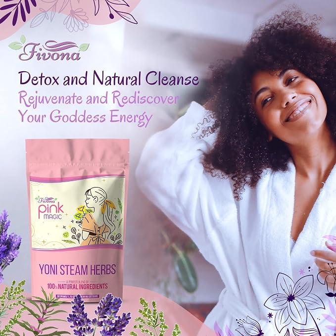 Fivona Yoni Steaming Herbs for at Home V steam - Pink Magic Recipe for Detox and Cleansing Support PH Balance and Odor Control 2-4 Steam Sessions per Pack