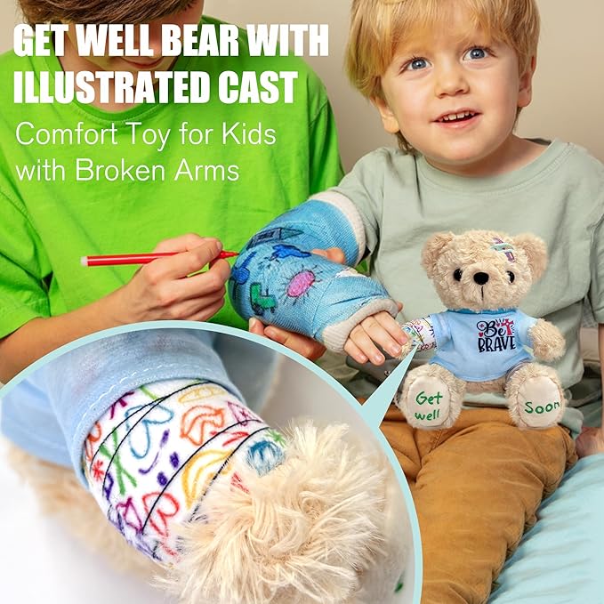 Cuddly Get Well Soon Bear with Cast, Soft Broken Arm Gifts for Kids Toddlers Woman Man Friends, 8" Heartwarming Get Well Soon Stuffed Animal for boy Girl After Surgery Recovery