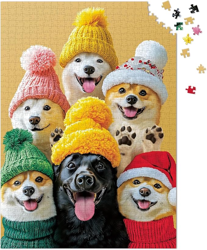 1000 Pieces Jigsaw Puzzles for Adults and Teens and Family Happy Game Time Animal Cute Funny Puzzle (Paws in Hats)