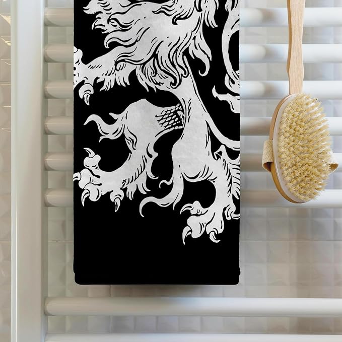 3dRose Cool Vintage Heraldic Royal Lion in White on Black 15x22 Hand Towel