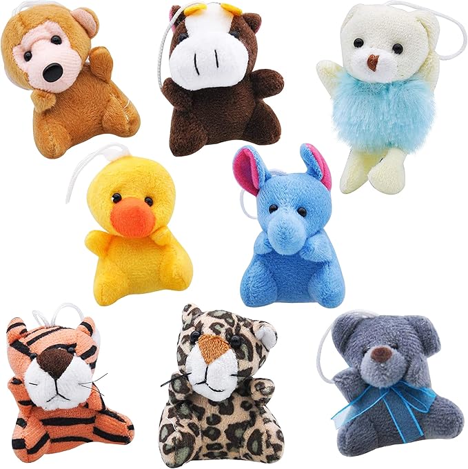 JOYIN 24 Pack Mini Animal Plush Toy Assortment (24 Units 3" Each), Animals Keychain Decoration for Kids, Small Stuffed Animal Bulk for Kids, Carnival Prizes, School Gifts, Halloween Goodie Bags