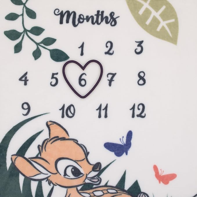 NoJo Disney Bambi White and Green Little Treasure Super Soft Photo Op Milestone Baby Blanket