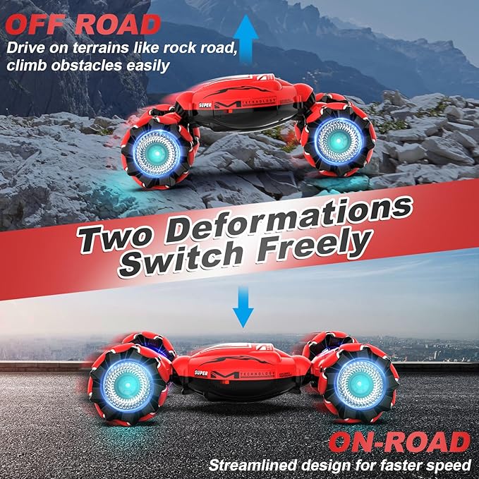 RC Car Toys for Boys Girls 6-12, Birthday Xmas Gifts for 6 7 8 9 10 11 12 Years Old, Gesture Sensing RC Stunt Car with Lights Music 2.4GHz 4WD Hand Remote Control 360° Rotate All-Round Drift