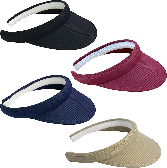4 Pack Sun Visor Hats Women Men Clip on Cotton Wide Brim Visors Hat Outdoor Sports Golf Beach Travel Tennis Caps