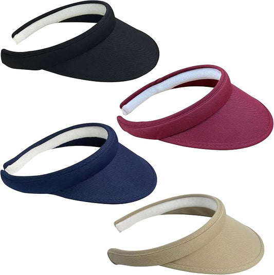 4 Pack Sun Visor Hats Women Men Clip on Cotton Wide Brim Visors Hat Outdoor Sports Golf Beach Travel Tennis Caps