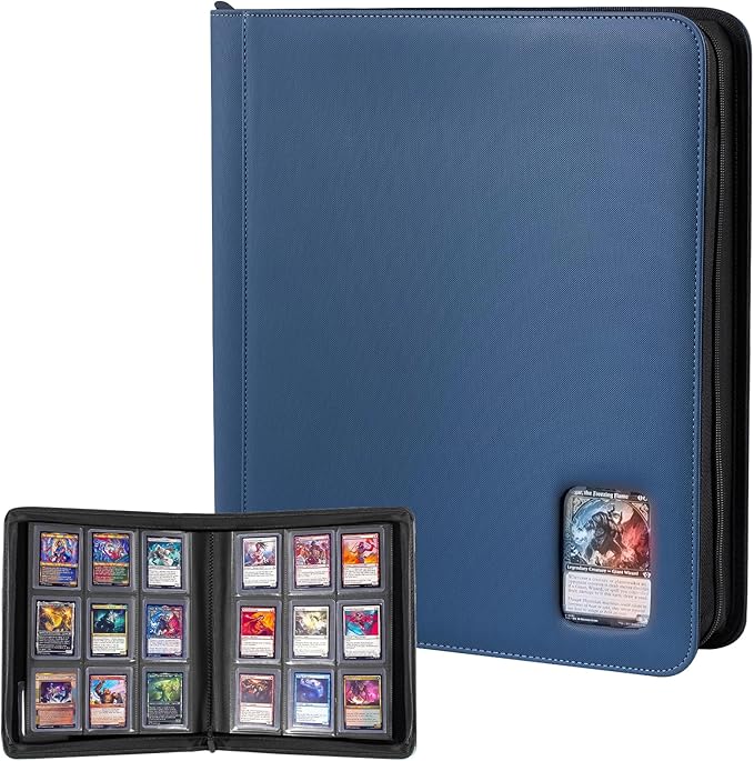 ProCase Top Loader Binder, 9 Pocket Holds 324 Toploaders, Waterproof PU Leather with Non-PVC Pockets for Trading Cards or Sports Cards, Compatible with TCG, MTG in 3"x4" Toploader -Navy