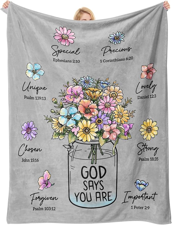 Christian Religious Gifts for Women, Grey Christian Blanket 80''x 60'' | Birthday Gifts for Women, Baptism Religious Christmas Day Spiritual Gifts for Grandma Nana Mom Sister, Throw Blankets